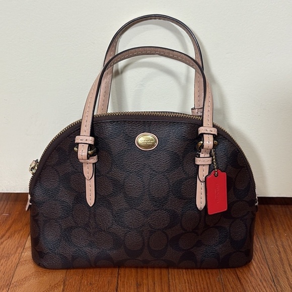 Coach Peyton Mini Signature Cora Domed Satchel Brown Tan # F32584 - Picture 1 of 13